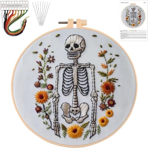 YOUDRN Halloween Embroidery Kit, Skeleton Halloween Cross Stitch Kit - color: Skeleton