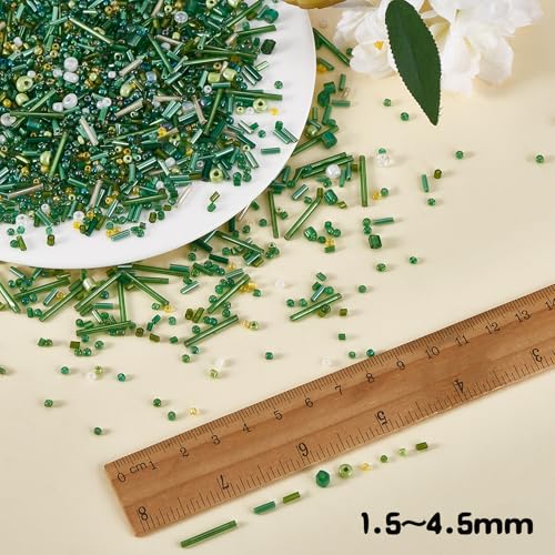 Ornaland Glass Bugle Beads Tiny Long Tube Seed Beads Bulk, Green, 30g - color: Green