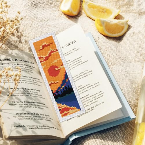 ORIGACH 6 Set Sunset Landscape Cross Stitch Bookmark Kit for Beginner - style: Landscapes