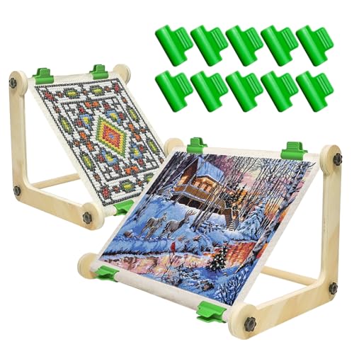 2 Pack Adjustable Wooden Embroidery Stands for Cross Stitch w 2 Sizes Rods
