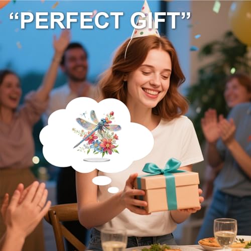 POETRYDRAW Diamond Art Ornament Desktop Kit Dragonfly, Stand Up Diamonds Painting Ornament for Adults, 5D DIY Special Diamond Gem Craft Tabletop Placement Board Kit - color: Dragonfly