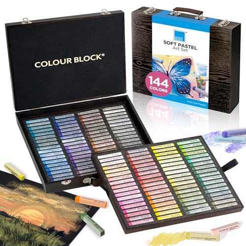 COLOUR BLOCK 144 Colors Soft Pastels Set, Wooden Box, Artist Chalk Pastels - size: 144 Count (Pack of 1)
