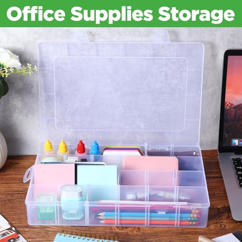 2 Pack 24 Grids Clear Plastic Bead Organizer Box, Fishing Tackle Box Compartment Organizer with Adjustable Dividers for Jewelry, Art Craft, Bead Storage Containers