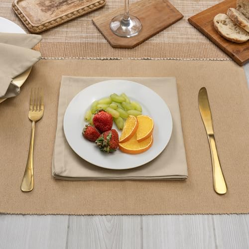 Blue Needles Solid Cloth Napkins 100% Cotton Set of 6-18 x 18 Inches - color: Beige, size: 18" x 18" (Set of 6)