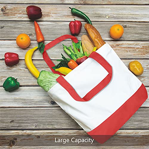 TOPDesign 1-Pack Super Strong Large 12oz Cotton Canvas Tote Bag, Reusable Grocery Shopping Cloth Bag, Fashionable Two-Tone Tote for Crafts, DIY Your Creative Designs - color: Red/White