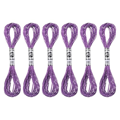 PATIKIL 6 Skeins Embroidery Floss, Metallic Embroidery Thread Nylon Threads Bracelets String for Cross-Stitch Hand Embroidery, Purple - color: Purple