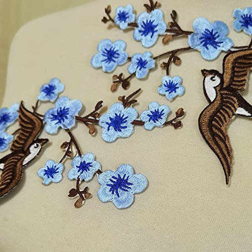 1pair Quince Sakura Flower Embroidery Iron On Applique Patches (Blue H) - color: Blue H