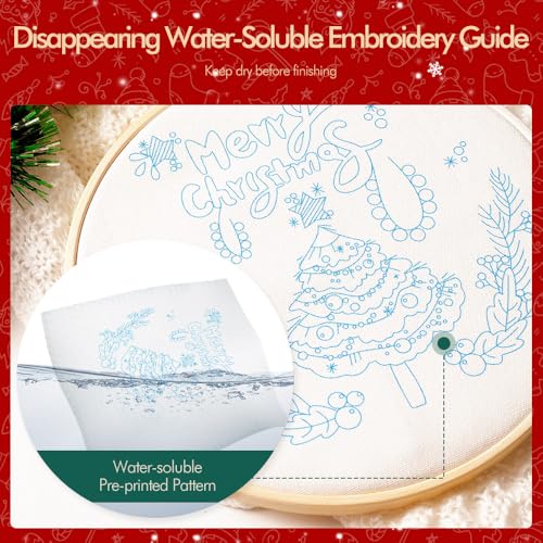 wtisan Christmas Embroidery Kit, Cross Stitch Kits for Beginners, Needlepoint with All Tools & Instructions, Stamped Hand Embroidery Starter Kit for Holiday Crafts & Xmas Home Decor, W18 - color: W18, size: 1 Pack