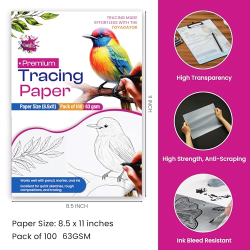 Tracing Paper 8.5x11 in, 100 Sheets, Transparent Sketch Paper 63gsm - size: 8.5" x 11" (100 Sheet)