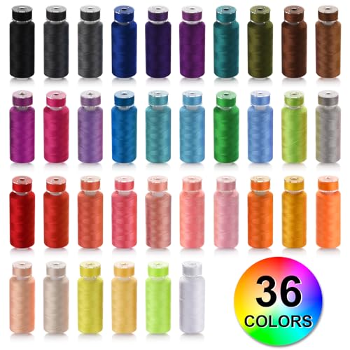 Eoehro 72pcs Sewing Thread Kit, 36 Colors Embroidery Thread, Prewound Bobbins, Sewing Machine Threads,400 Yards per Spool Polyester Thread for Sewing Embroidery Quilting