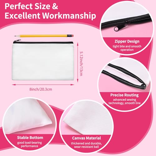 AMDAILY 24Pcs Sublimation Blank Canvas Makeup Bags, Bulk Blank Cosmetic Bag - color: White, size: 8 x 5.12Inch