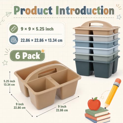 6 Pack Plastic Classroom Organizer Caddy with Handle, Muted Nordic - color: Muted Nordic