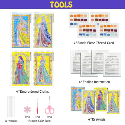 4 Pack Elegant Woman Stamped Cross Stitch Kits for Adults - Embroidery Kits for Beginners Adults,11 CT Patterns Dimensions Counted Cross Stitch Kits for Arts Craft Kits,16X28inch