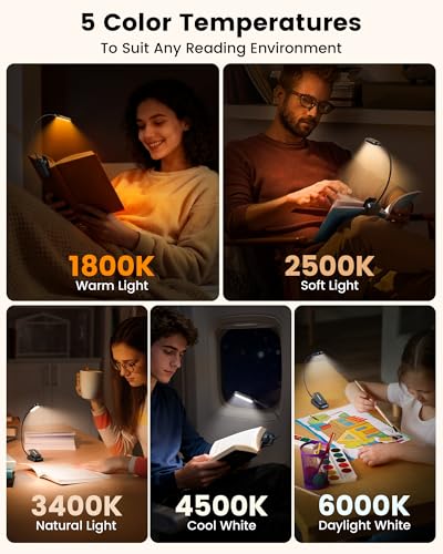 Glocusent 20 LED Reading Lights for Books in Bed, Eye Caring Reading Light - color: Black, size: Upgraded