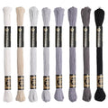 8 Skeins Cotton Embroidery Floss, 8.75yds for Hand Embroidery（Black&White&Grey） - color: Black&White&Grey
