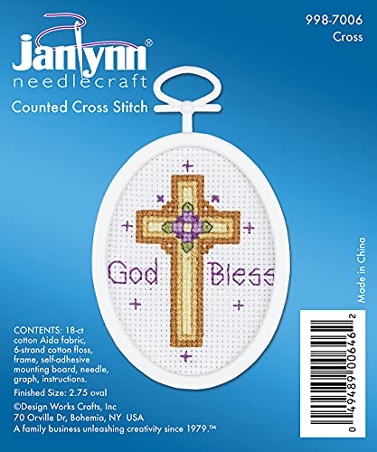 Janlynn 18 Count Oval Mini Counted Cross Stitch Kit, 2-1/2-Inch, Cross
