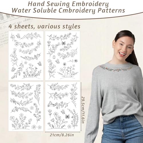 4 Sheets Water Soluble Stabilizer Embroidery Patterns B - style: B