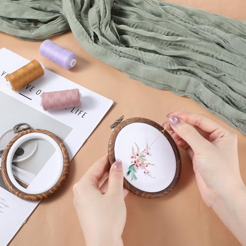 2Pcs Oval Fancy Embroidery Hoop, 3"x3.75" Decorative Cross Stitch Hoops, Imitated Wood Resin Embroidery Frame Hoop for DIY Decoration and Art Craft Sewing