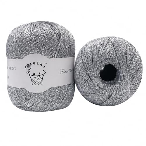 Sparkle Silver Lurex Thread Shining Yarn, 40g/314yd Metallic Crochet Thread Yarn for Crocheting & Knitting, Sparkle Metallic Crochet Yarn for Dolls, Charm, Keychain,Adults Handmade Crafts(2PCS Silver) - color: Silver
