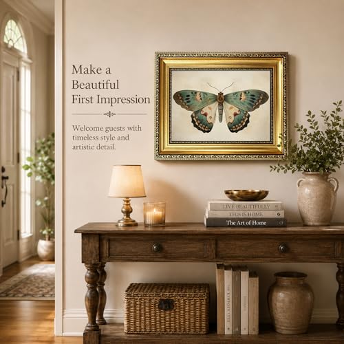 Vintage Gold Framed Butterfly Wall Art,Retro Natural Butterfly Canvas print - color: Butterfly Gold Framed, size: 24"L x 16"W