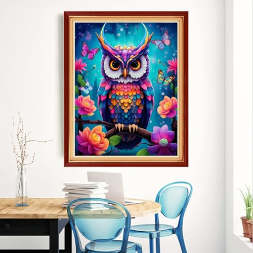 Magxvouy Cross Stitch Kits Stamped Full Range of Embroidery Kits,Cross Stitch Patterns Needlework Kits for Beginners 11CT Printed Kits&Colorful owl Flowers 16x20 inch - color: Artcolor03