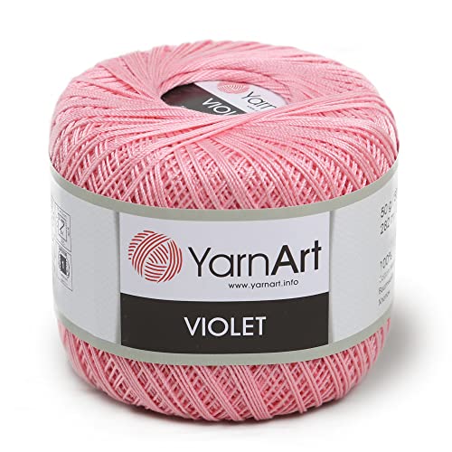 Yarn Art 1 Skein YarnArt Violet,100 Mercerized Cotton Yarn Threads Crochet Lace Hand Knitting Yarn Embroidery Arts Crafts (Pink 6313) - color: 6313