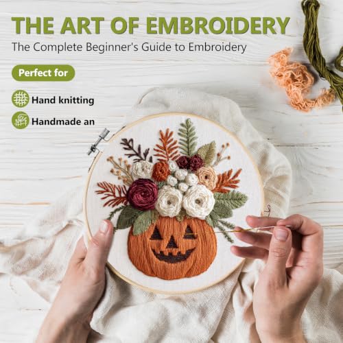 Santune Halloween Embroidery kit,Fall Needlepoint Cross Stitch Kits for Beginners Adult,Needle Point Sets,4 Embroidery,2 Hoops,Halloween Ornaments - color: Halloween Series