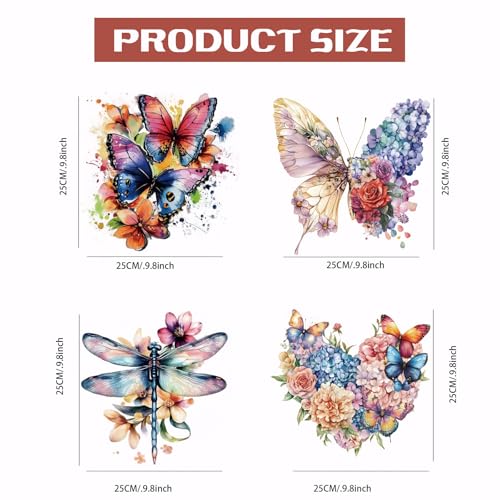 SUPERDANT 4PCS Butterfly Flowers Iron on Transfer Paper Dragonfly Florid Heat Transfer Sticker Washable Iron on Decals for T Shirts DTF Transfers Ready to Press for Clothing Hoodie Jackets DIY Gift - style: Butterfly Flowers