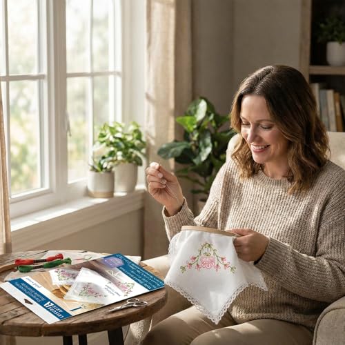 Embroidery Patterns Bread Basket Cloth 15.7X15.7 Pink Tea Towels Stamp