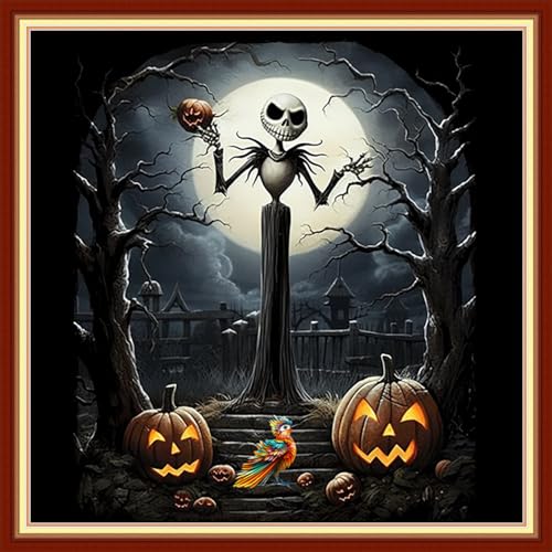 Foxdiviy Stamped Cross Stitch Kits Full Range of Embroidery Needlework Starter Kits for Beginners Adults 11CT Embroidery Patterns Art Crafts DIY Needlepoint Kits-Skull Moon 18x18 inch - color: Stamped Set 09
