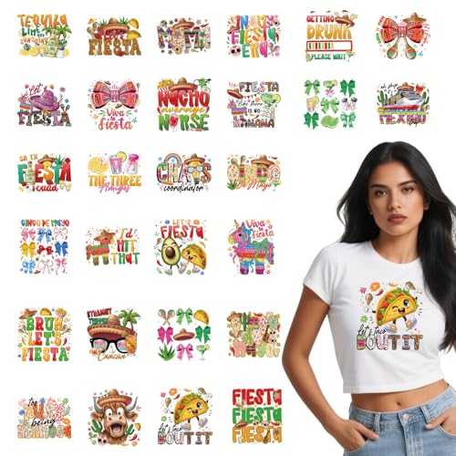 30Pcs Mexico Cinco De Mayo Dtf Transfers Ready to Press Let's Fiesta Bow Iron on Transfers for Tshirts Tequila Tacos Nachos Hat Heat Transfer Vinyl Stickers for Clothing Pillows Bag DIY Crafts - color: Cinco De Mayo
