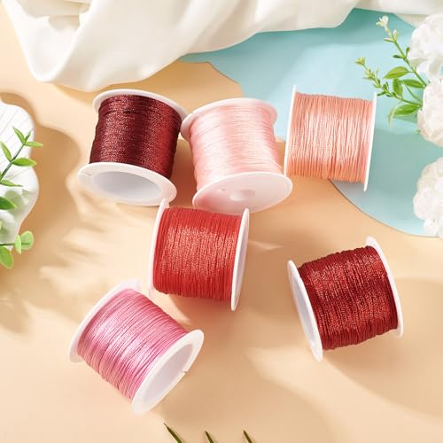 KISSITTY 328 Yards 6 Rolls Polyester Braided Metallic Thread Embroidery Threads Jewelry Beading Thread Thin Beading String for Jewelry Making Embroidery DIY Braided Bracelets Sewing Craft Bead Weaving - style: Assorted 2