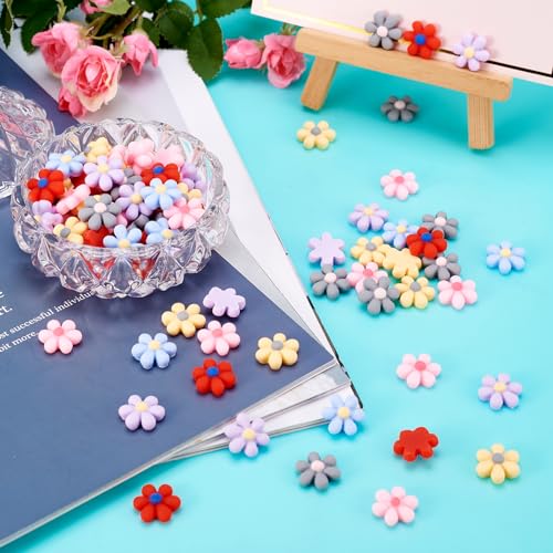 Beadthoven 200pcs 16mm Tiny Resin Flowers Cabochons Cameo Flatback Cute Daisy Slime Charms Undrilled for DIY Hairpin Bow Jewelry Making Decoration Embellishment Scrapbook - color: Flowers#16mm