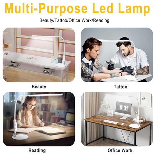 CGBE LED Desk Lamp, 23.6" Nail Light for Desk with Adjustable Gooseneck - color: White-Table