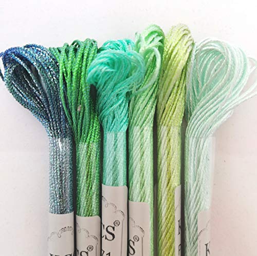 KCS 6-Strand Cross Stitch Metallic Variegated Pearl Shiny Embroidery Floss (6 skeins, Solid Color 5) - color: Solid color 5