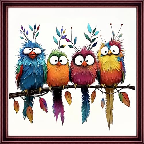 Redxing Stamped Cross Stitch Kits Full Range of Embroidery Starter Kits- Needlepoint Counted Cross Stitch Kits for Beginner Adults 11CT Printed Embroidery Kit-Colorful Birds Tree Branches 18x18 inch - color: Artskits36