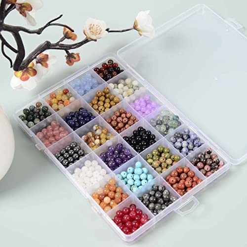 8mm Natural Mixed Materials Gemstones Beads Tiny Spacer Round Loose Beads Jewelry Making KIT with Thread 480 PCS(24 Natural, 8mm) - color: 24 Natural, size: 8mm