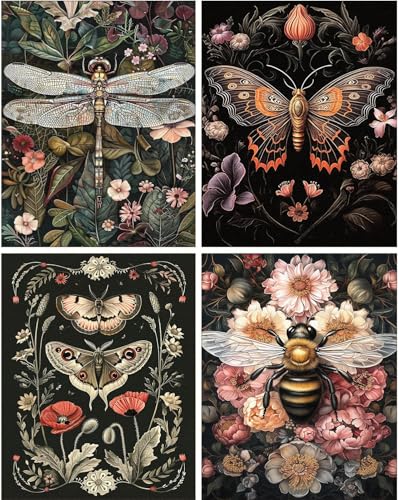 Tiwabb 4 Pack Insect Flowers Stamped Cross Stitch Kits for Adults Beginners - color: Insect