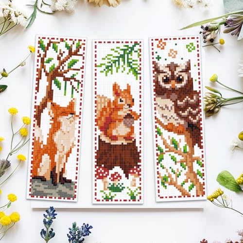 ACRNIGHEET 6 PCS Cross Stitch Bookmark Kit Animals Patterns DIY Stamped Embroidery Bookmark Kit DIY Bookmarks Crossstitch Kits Adul Stamped Embroidery Bookmarks with Instructions 11CT - style: Forest animal patterns