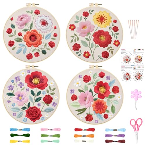 ORIGACH 4 Pack Floral Embroidery Kits for Beginners - style: Floral