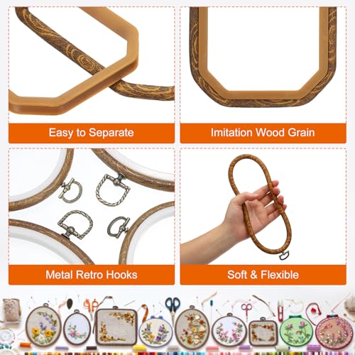 PATIKIL 3 Sizes Embroidery Hoops Set, 3 Pieces Imitated Wood Square Frame Cross Stitch Hoop Ring with Needle for Embroidery Art Craft Sewing Ornaments Hanging Decoration