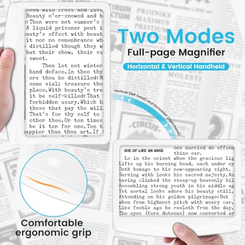 Rechargeable 5X Magnifying Glass for Reading, Large Bright Full Page Magnifier with Light, Handheld LED Dimmable Lighted, Lightweight Book Magnifier for Reading Small Prints Seniors - White - color: White