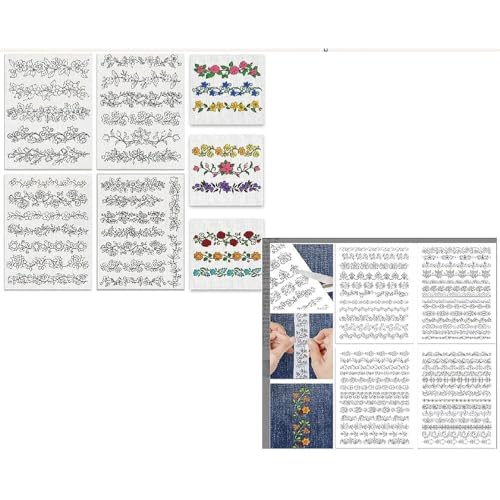 ZJO Flower Vine Embroidery Pattern Stabilizer, 8 Sheets Stick and Stitch Embroidery Paper Patterns, Wash Away Embroidery Stickers for Beginners, 8.3 x 11.7 Inches
