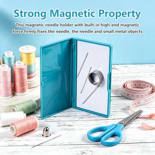 WQAPVHBG Magnetic Needle Case, Plastic and Magnets Sewing Pin Storage Case, 4.4 x 2.7 x 0.5in Pins Holder Case for Sewing, Rectangle Magnetic Needle Box for Storing Needles, Blue