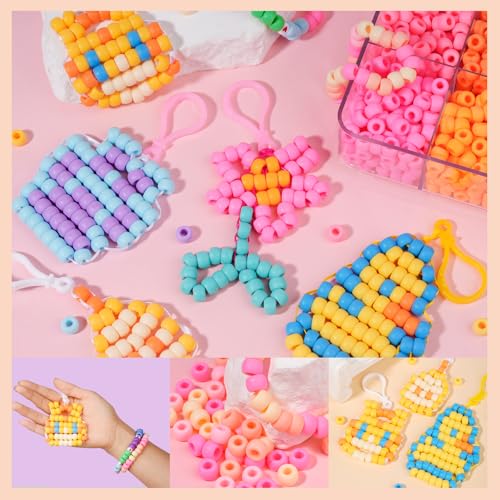 2600+pcs Pony Beads Kit, 18 Color Rainbow Kandi Beads Set, Multicolor Matte Plastic Jewelry Making Kit for DIY Craft Friendship Bracelet Necklace Key Chain - color: rainbow pony beads