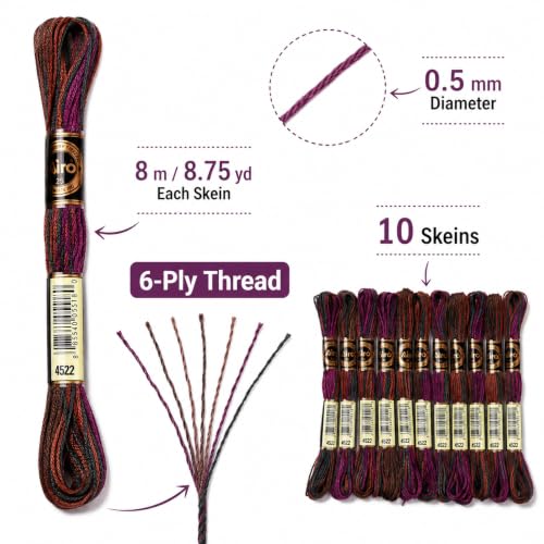 FASHEWELRY 10 Skeins Embroidery Floss Thread 0.5mm Dyed Cross Stitch Floss 6-Ply Friendship Bracelet String for Jewelry Making Bracelets Sewing Knitting Stitching Craft DIY (Deep Magenta) - color: Deep Magenta, size: 0.5mm