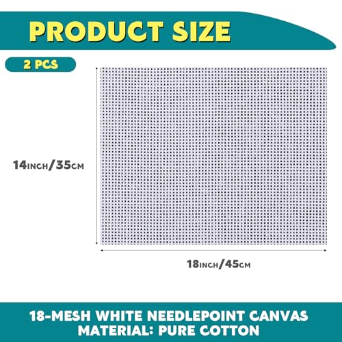 Knitgrip 2 Pack 18 x 14 Inches Needlepoint Canvas 18 Mesh Blank White Canvas Pure Cotton Needlepoint Mesh Twist Interlock for Embroidery DIY Knit Crochet Projects Make Dividers - size: 18 x 14 Inches