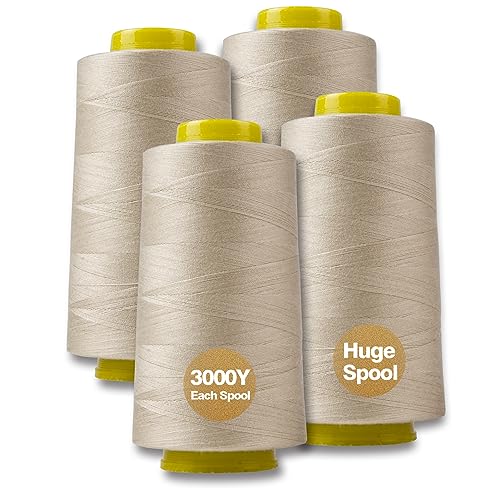 Beige Serger Thread, All-Purpose Thread for Sewing, Polyester, 4 Cones of 3000 Yards Each Spool for Sewing Machine - color: 4 beige
