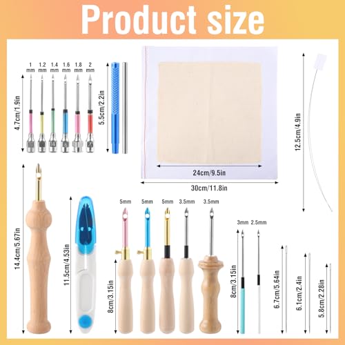 35 Pcs Punch Needle Kit, Punch Needle Tool Adjustable Punch Needle Embroidery Kits Include Wooden Handle Embroidery Pen Set, Big Eye Needles, Punch Needle Cloth - Valentines Gifts for Adults Beginne