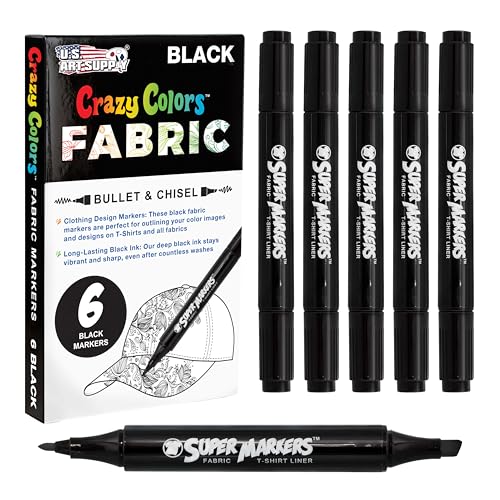U.S. Art Supply Super Markers Black Dual Tip Fabric Markers - style: 6-Marker Black Set